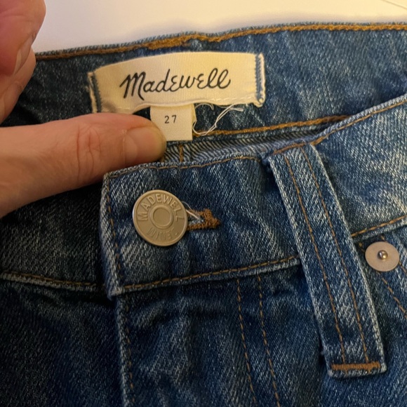 Madewell Rigid Denim A-Line Mini Skirt Medium Wash Jean 27 Raw Hem - Picture 4 of 6